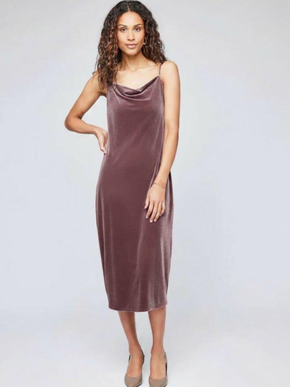 Gentle Fawn Cowl Neck Stretch Velvet Jolene Slip 90s Dress Mauve Size S